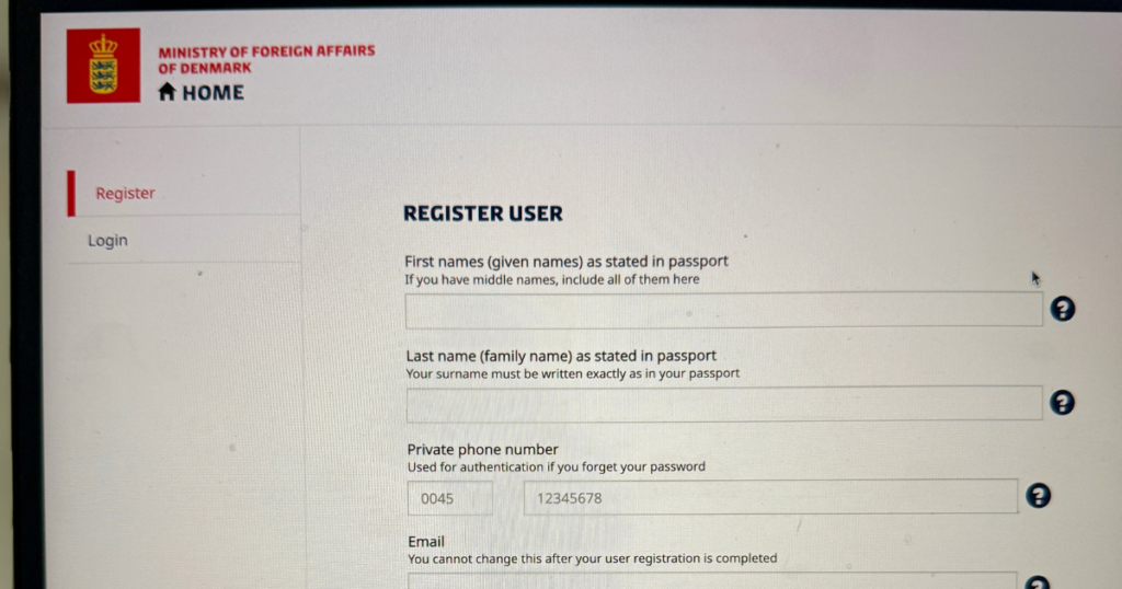 Danimarka vizesi online başvuru formu ve applyvisa kayit ekrani